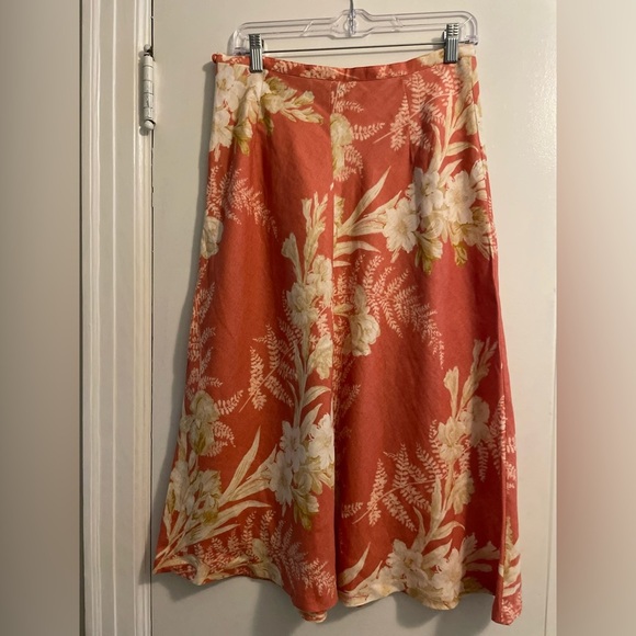 100% Linen Floral Cottage-core A Line Midi Skirt Size 12 Petite - Picture 6 of 10